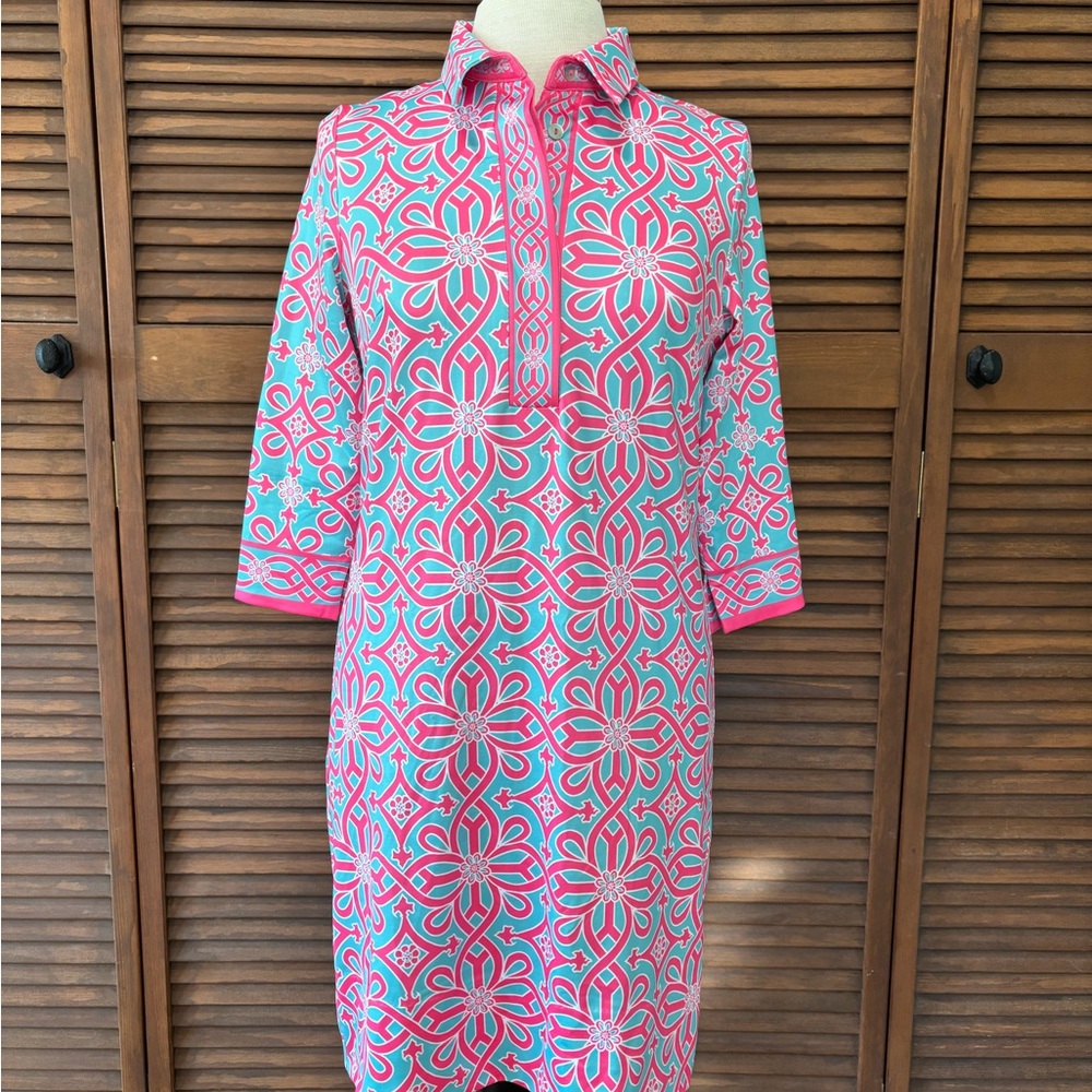 Gretchen Scott Designs Pink and Blue Long Sleeve Dress